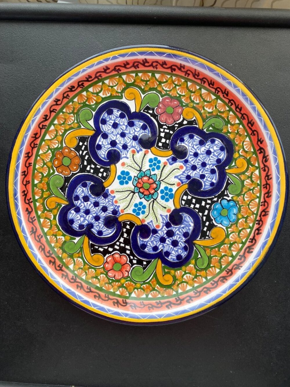 Hand-Painted Talavera Ceramic Plate 10" Multicolor Floral Design Puebla Mexico a
